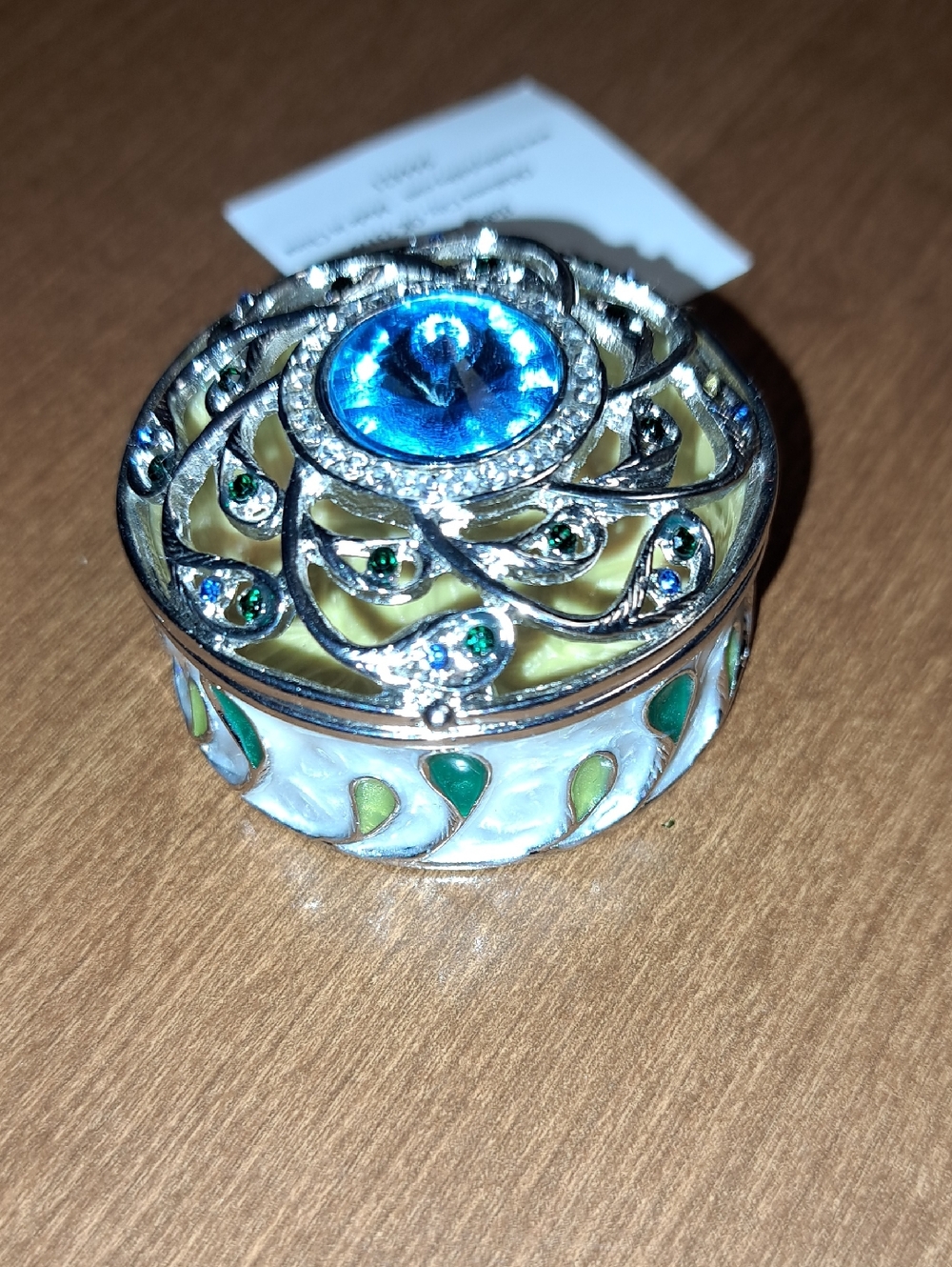 Decorative Round Trinket Box with Blue Crystal Accent BUNDLE ONLY 2 OR MORE ITEM